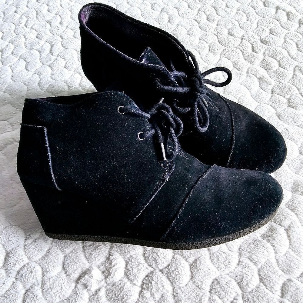 BOBS from Skechers Black Suede Wedge Ankle Booties - Picture 2 of 8